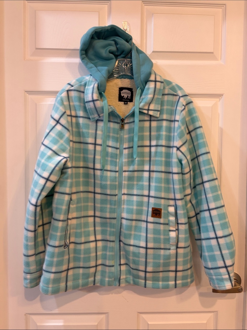 Women’s Teal Plaid Hooded Fleece Jacket by Buffalo Outdoors